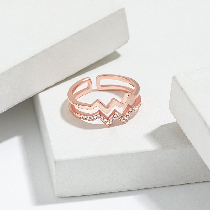 S925 Sterling Silver Wave Open Ring ECG Curve Design