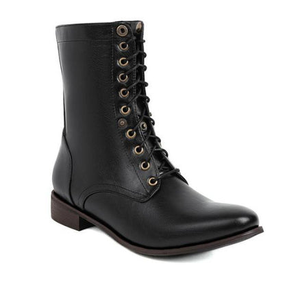 Retro Lace Up Roman Boots Short Boots for Women with Thick Heel