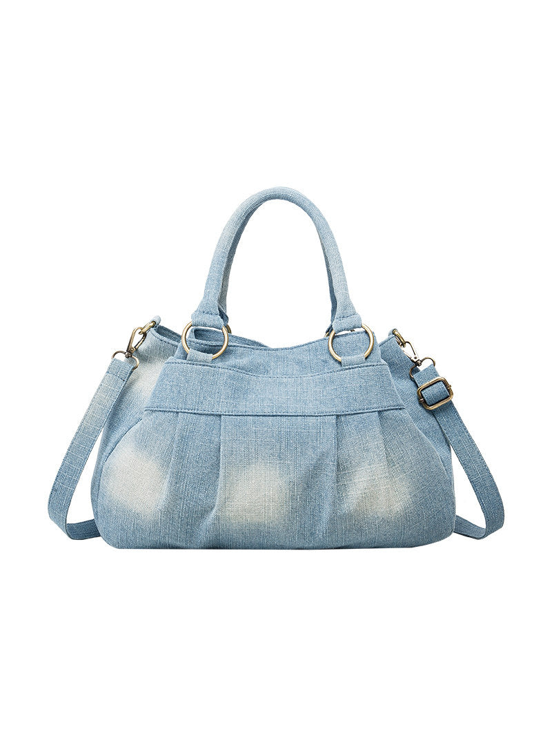 Vintage Denim Three-Pocket Crossbody Shoulder Bag