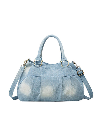 Vintage Denim Three-Pocket Crossbody Shoulder Bag