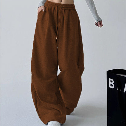 Women's Straight Loose Fleece-Lined Drawstring Casual Pants