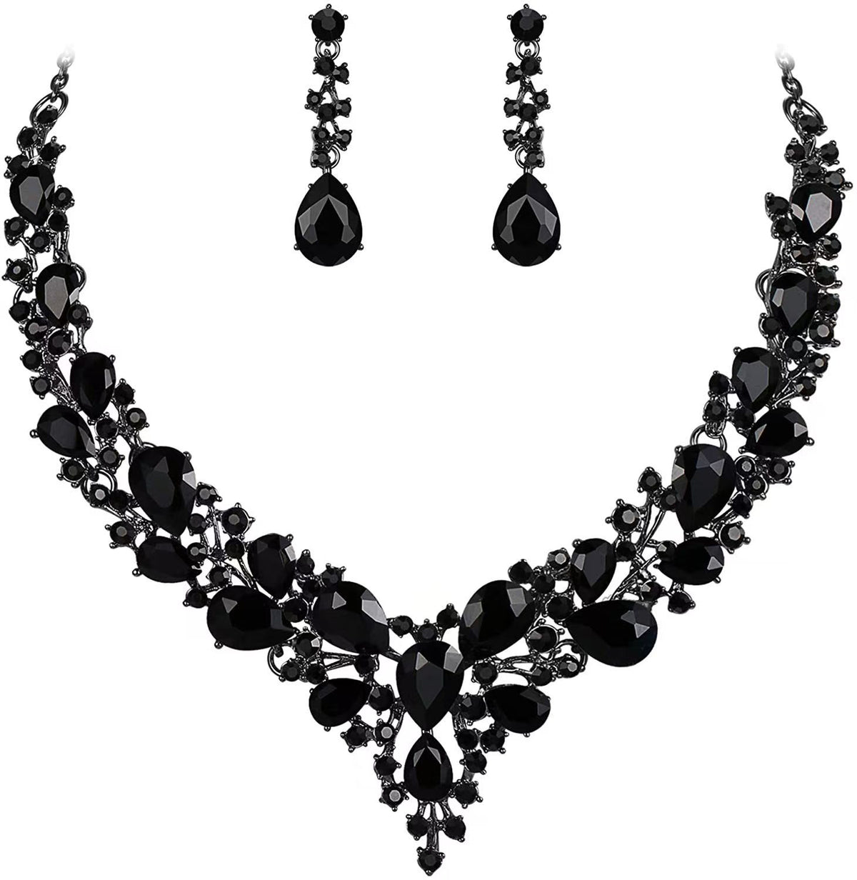 Elegant Rhinestone Teardrop Necklace and Earrings