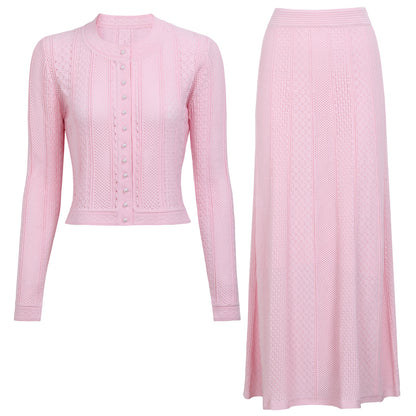 Women's long-sleeved knitted two-piece dress set