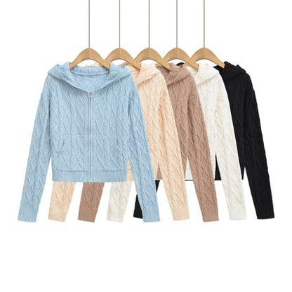 Zip-up hoodie knitted long sleeves