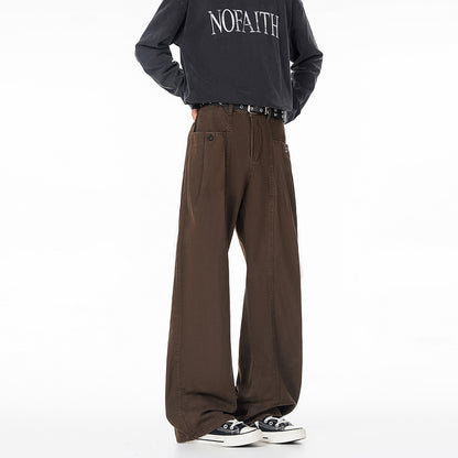 Retro Brown Patchwork Flared Cotton Pants