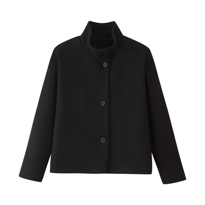 Womens Stand Collar Button Woolen Jacket