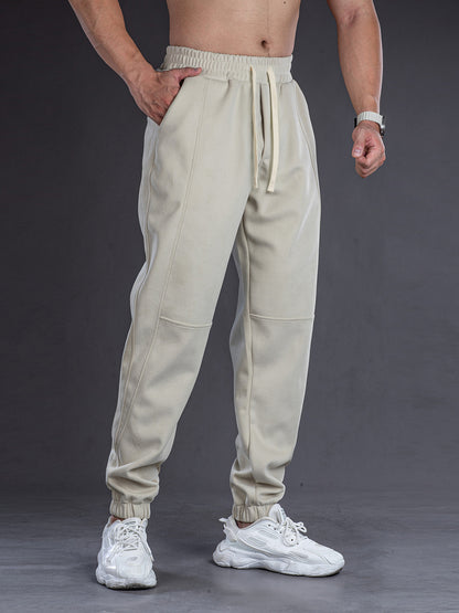 Men Solid Color Loose Fit Drawstring Sweatpants for Sports and Casual