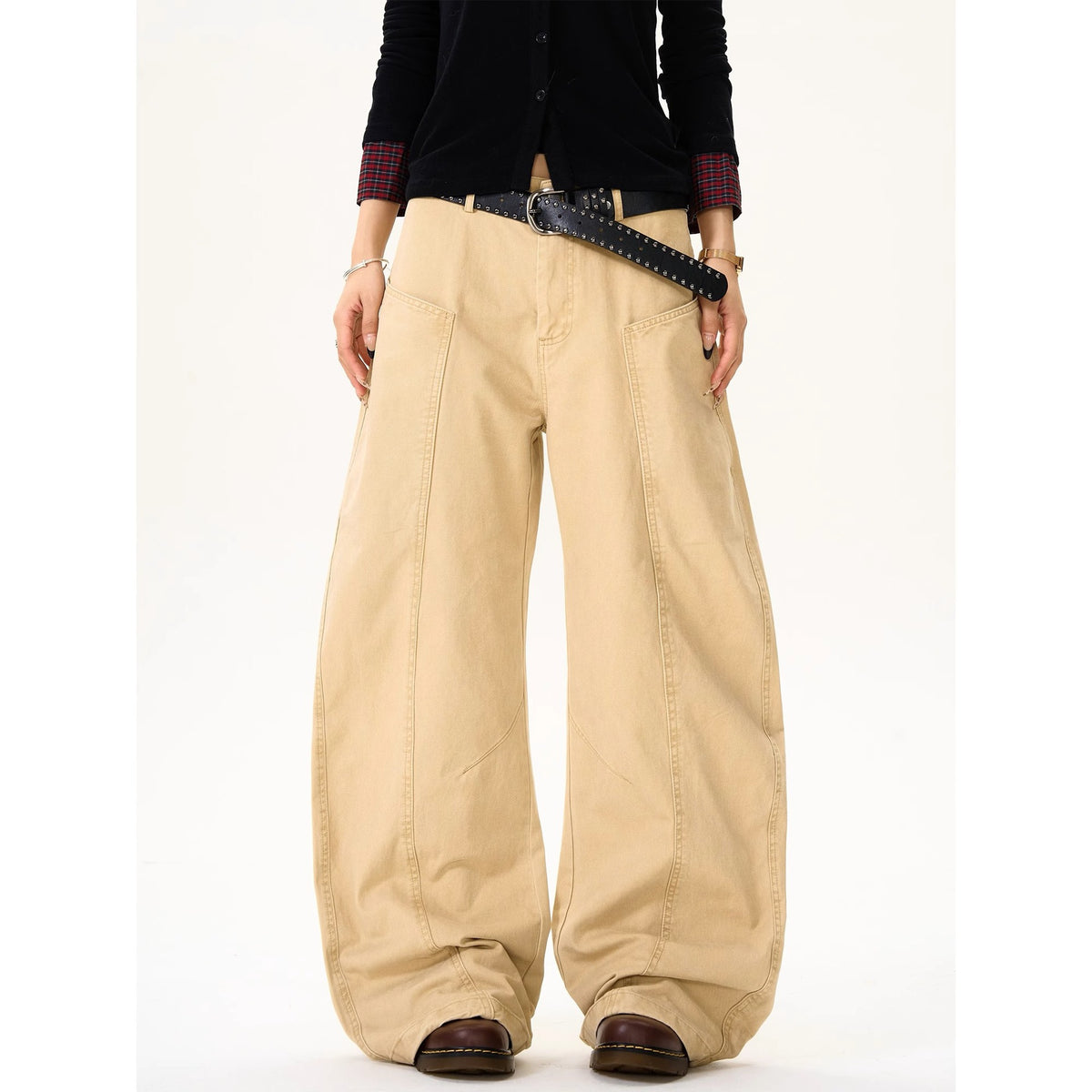 Deconstructed Wide-Leg Cotton Casual Pants