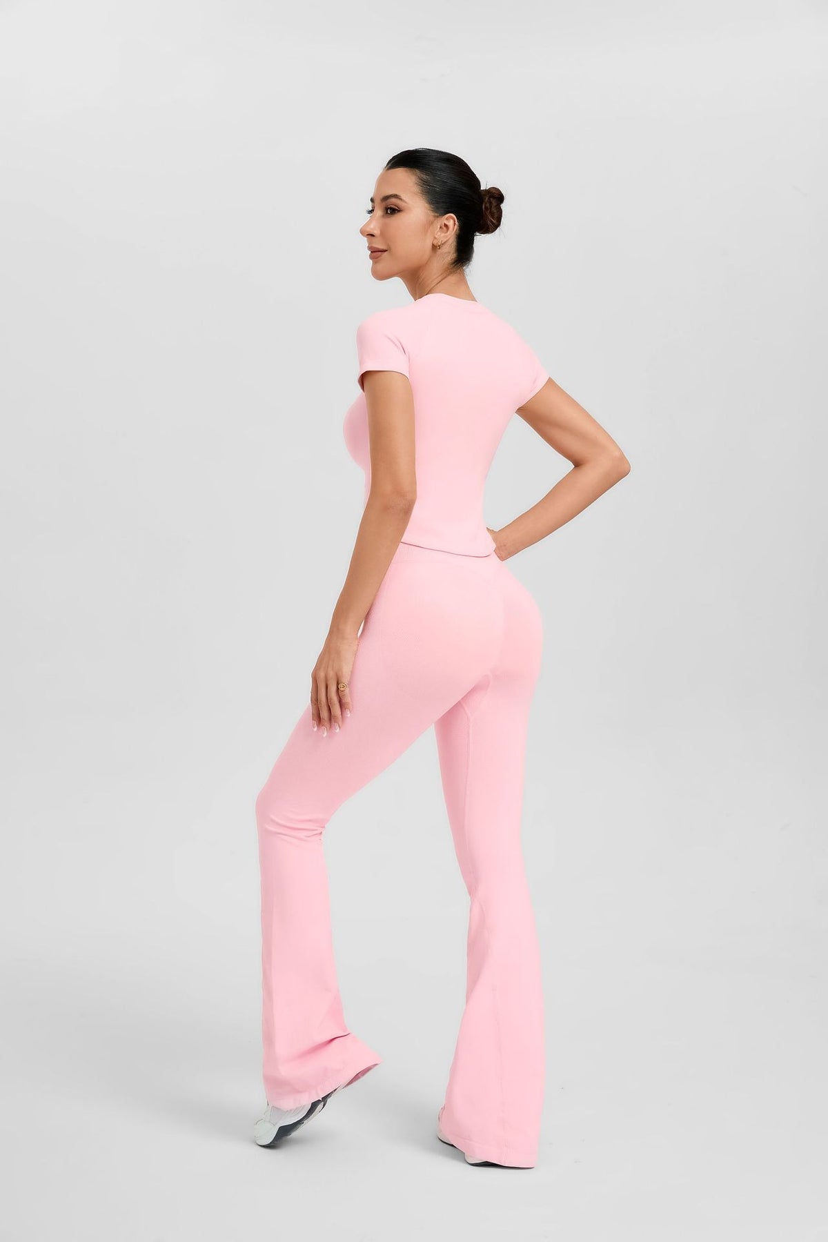 Women's Short Sleeve Flared Leg 2-Piece Yoga Set