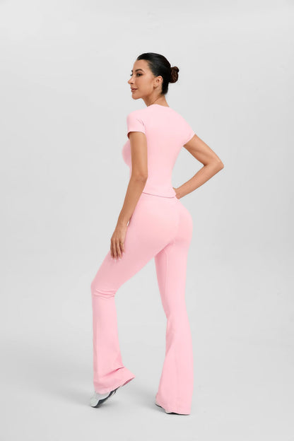 Women's Short Sleeve Flared Leg 2-Piece Yoga Set