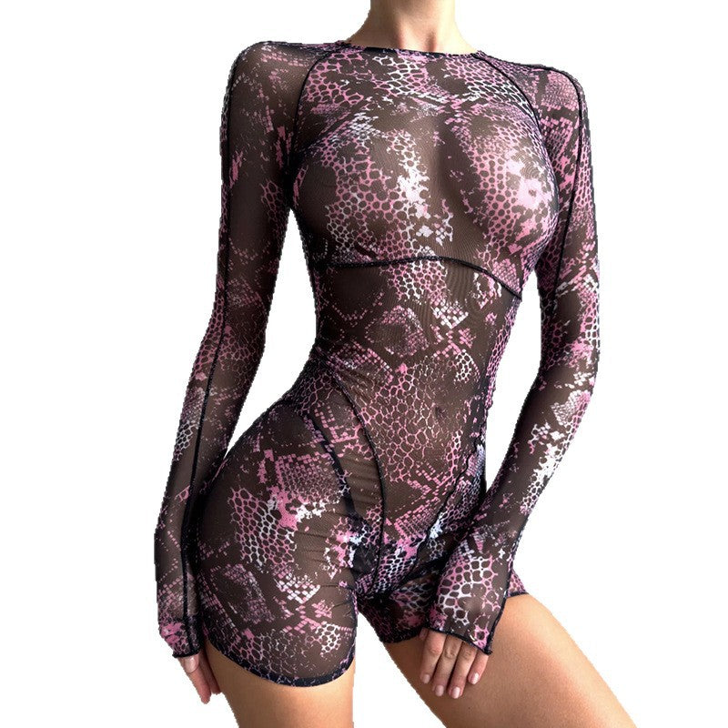 Mesh Backless High Waist Jumpsuit