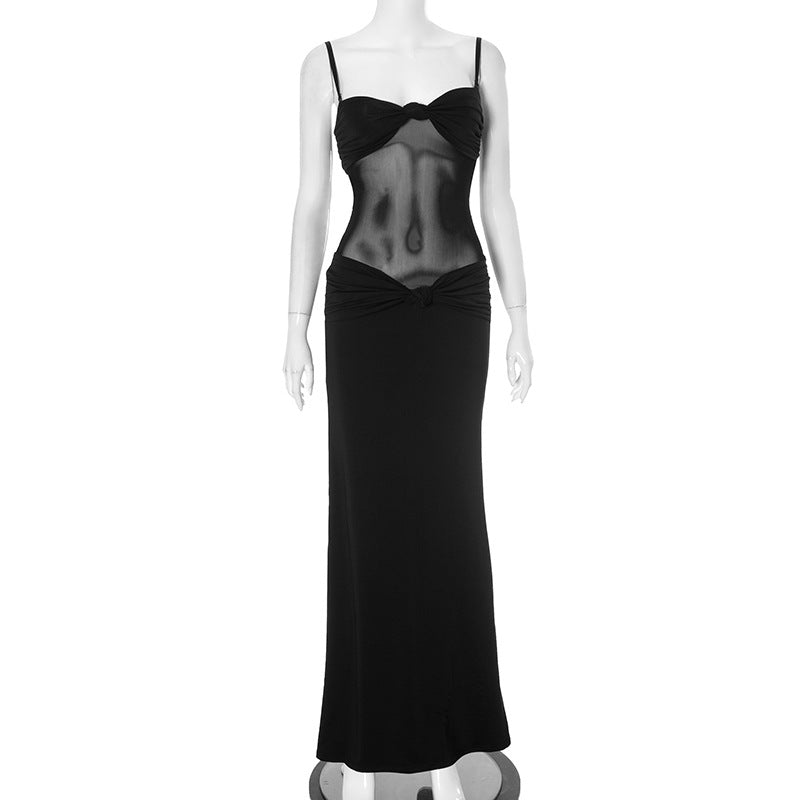 F24DS353 Trend solid color elegant and stylish strapless twist one-piece long dress