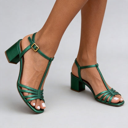 Elegant T-Strap Buckle High Heel Sandals for Women