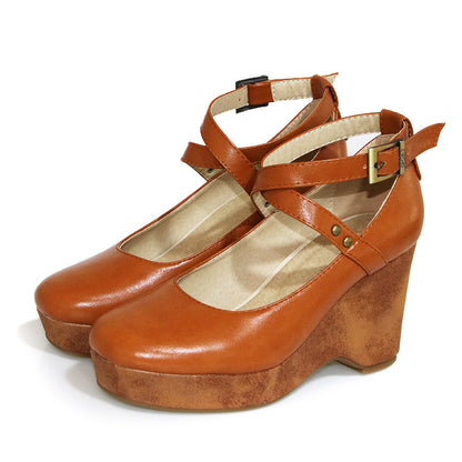 Womens Buckle Strap Wedge Heel Sandals