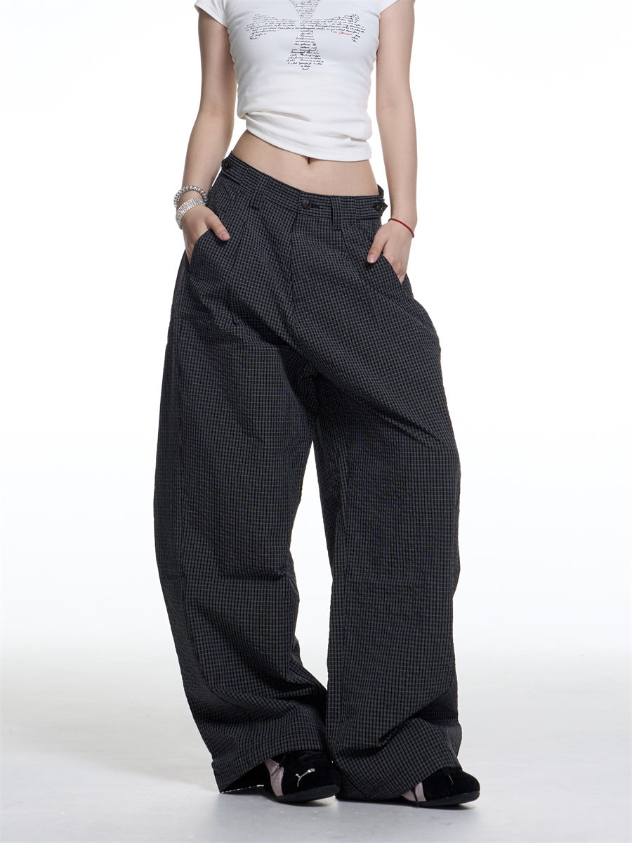 Amerikaanse retro geruite wijde machete casual broek voor dames