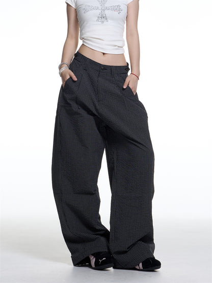 Amerikaanse retro geruite wijde machete casual broek voor dames