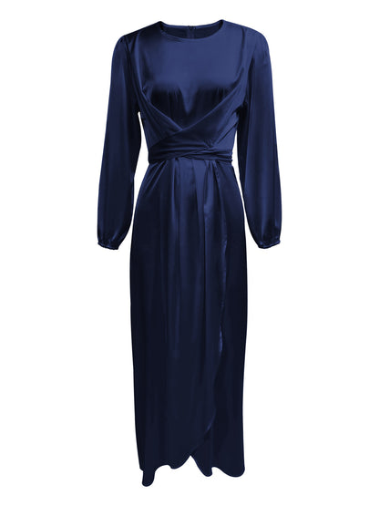 Elegant Satin Tie-Waist Long Dress