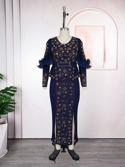 Elegant Rhinestone Beaded Evening Gown