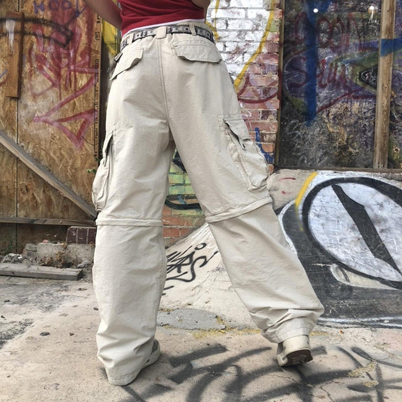 Europese cargo jeans met lage taille en meerdere zakken voor unisex