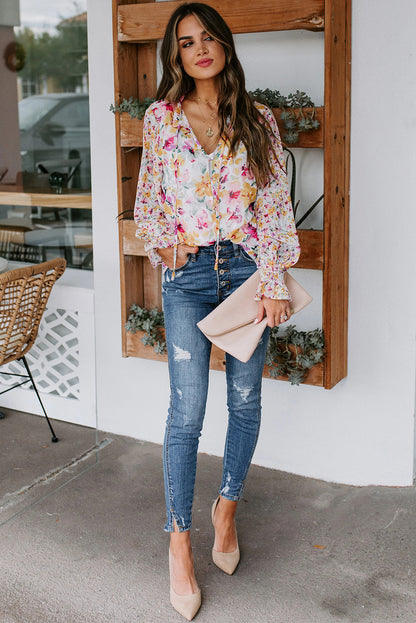 Casual Cakewalk blouse met bloemenprint en smockwerk