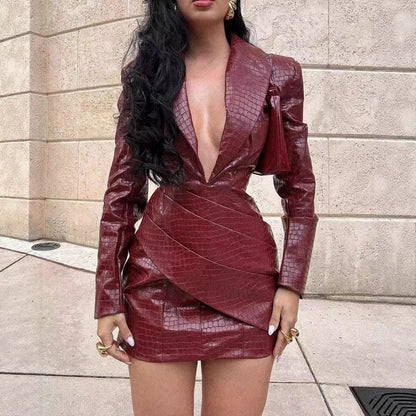 Faux Fur Pleated Deep V Neck Jumpsuit