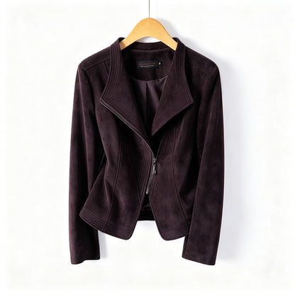 Womens PU Leather Biker Jacket Slim Fit Lapel Zipper