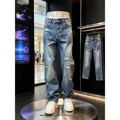 Slim-Fit Ripped Denim Pants