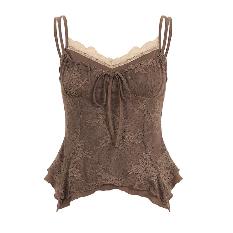 Retro V-neck lace halter top