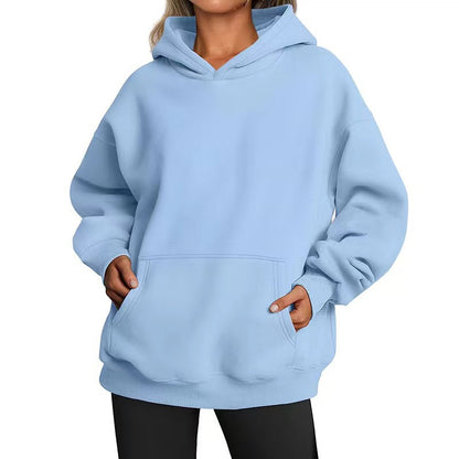 Women's Solid Color Hoodie, Long-Sleeve, Loose-Fit, Oversized Pullover Sportswear
