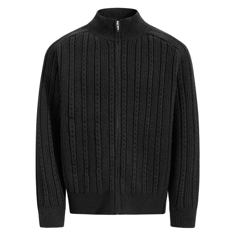 Retro heren vest met structuur staande hals en ritssluiting