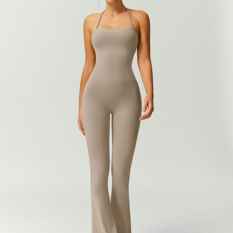 Quick Dry Yoga Fitness Suit with High Waisted Flared Pants
