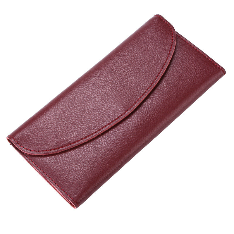 Genuine Cowhide Minimalist Womens Wallet Functional Long Clutch