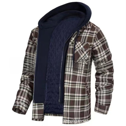Autumn and Winter Cotton Outwear Plaid Long-Sleeved Loose Hooded Jacket