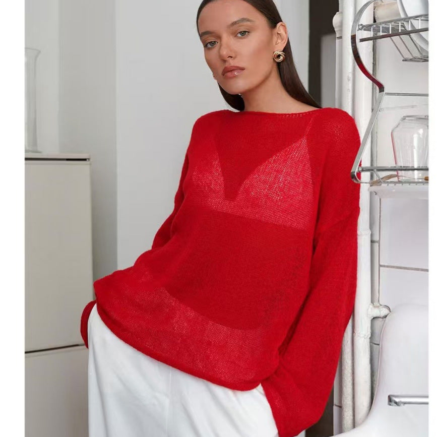 Womens Hollow Knit Pullover Sweater