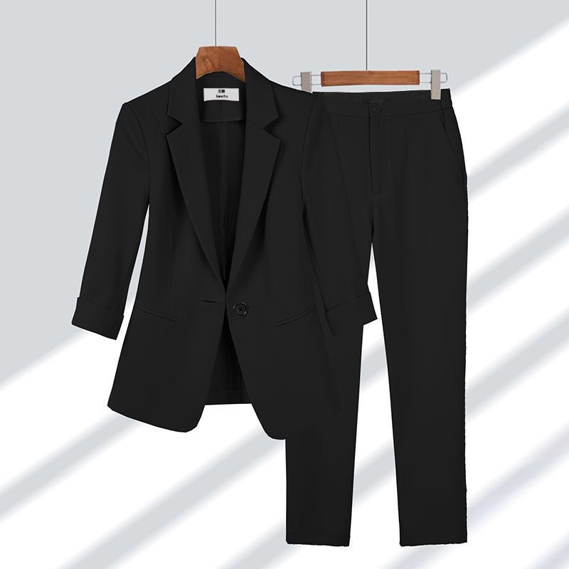 Simple Solid Color Large Size Suit Elegant Slim Fit Two-Piece