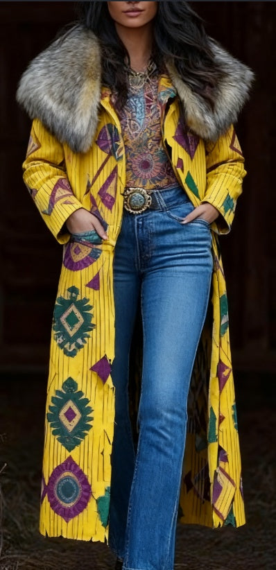 Retro Warm Printed Long Coat