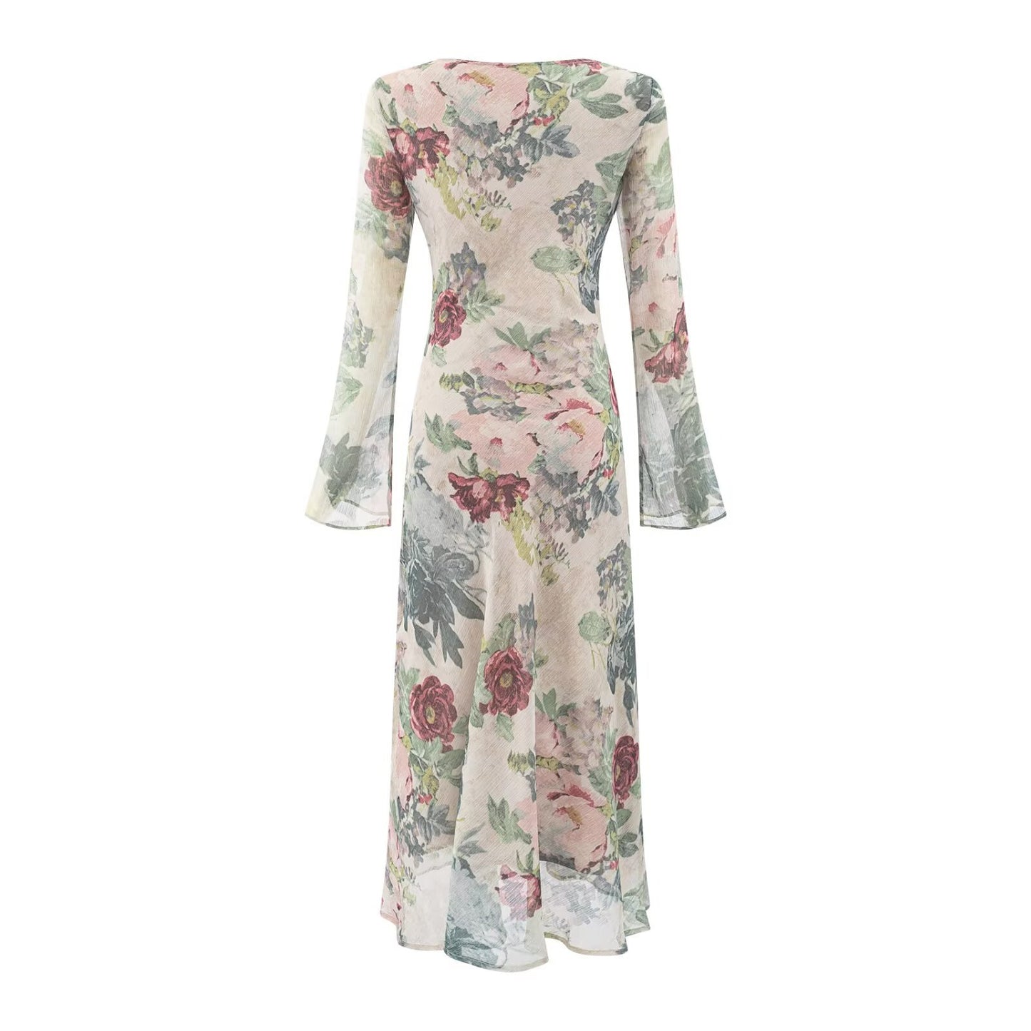 Womens V-Neck Printed Slim-Fit Dress