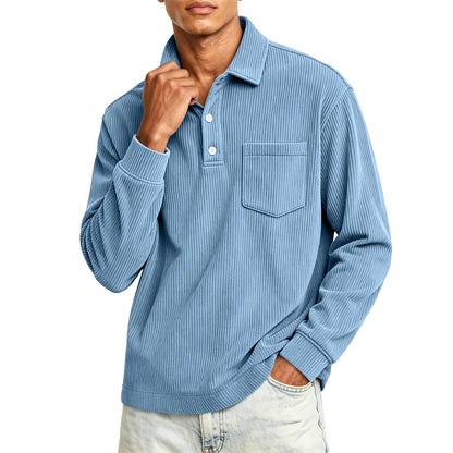 Heren corduroy poloshirt met halve knoopsluiting en lange mouwen