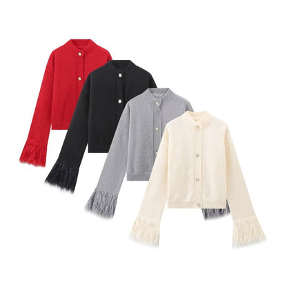 Women?s Fuzzy Cuff Button-Front Knit Cardigan