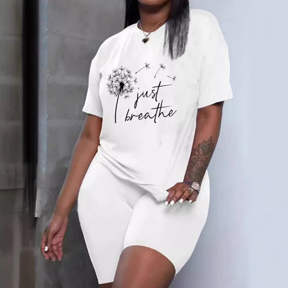 Losse plus-size print casual pak met verlaagde schoudermouwen