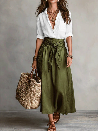 Women's Color-Block Skirt and Shirt Set