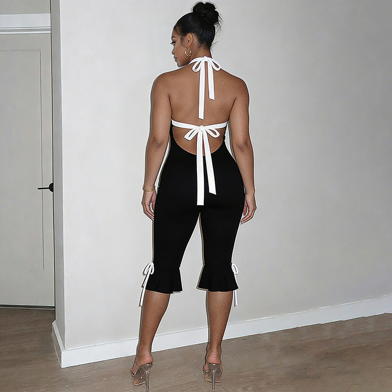 Sleeveless Backless Halter Tie Long Jumpsuit