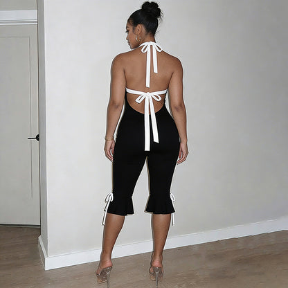Sleeveless Backless Halter Tie Long Jumpsuit