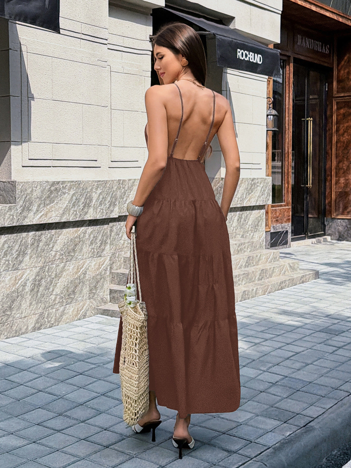 Womens Elegant Spaghetti Strap A-Line Long Dress