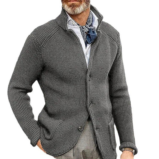 Mens Thick Knit Cardigan Sweater with Buttoned Lapel