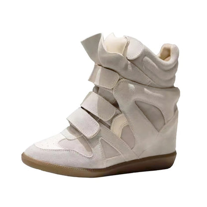 Women's Hidden Wedge Sneakers Cowhide Casual Shoes