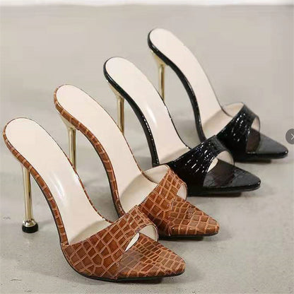 Pointed high heel sandals simple solid color
