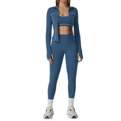 Dames 3-delige yogapakset van geborstelde stof met ritssluiting