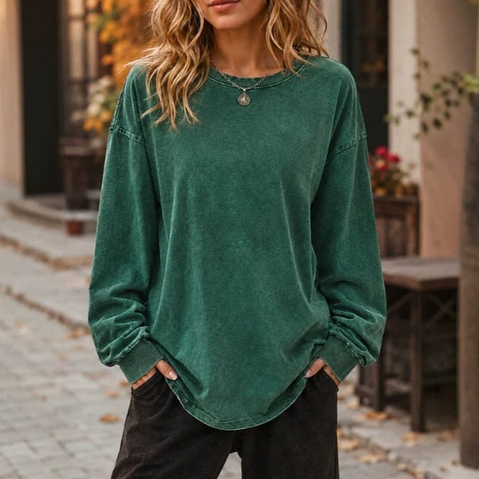 Unisex Vintage Oversized Long Sleeve Cotton Blend Pullover Top
