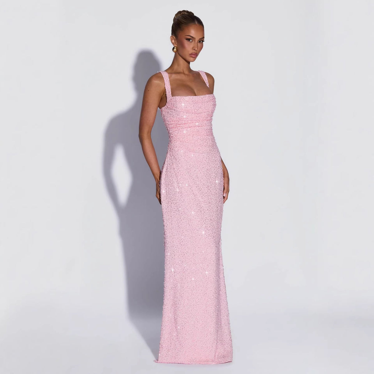 Sequined Sleeveless Tube Top Long Dress with Slit